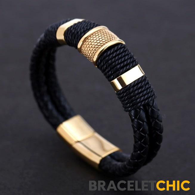 Bracelet cuir artisanal pour homme cuir tressé noir - FiFi brin de